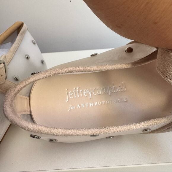 New Jeffrey Campbell Cream Beige Mesh Studd Flats Suede Piping Women's size 10 - Picture 5 of 8